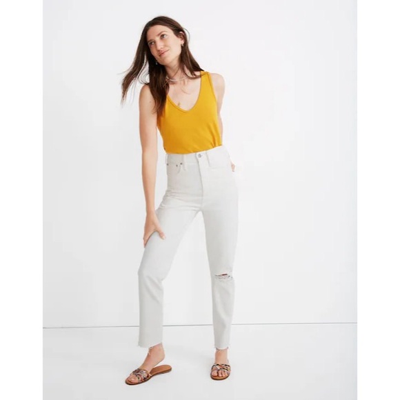 Madewell Denim - Madewell The Tall Momjean in Tile White: Ripped Edition